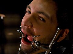Geoffrey Paine fucks and sucks two ripped studs in bondage.